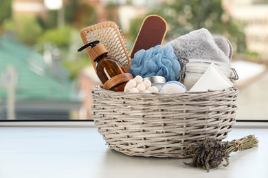 Photo of Spa gift set with different products on window sill