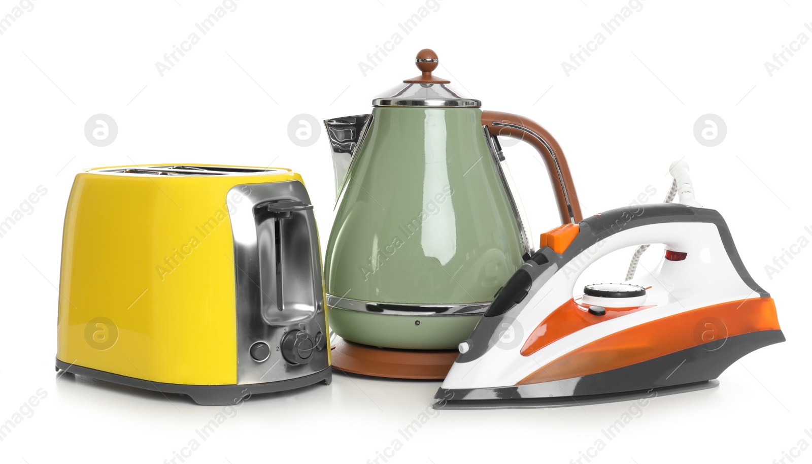 Photo of Set of modern home appliances isolated on white