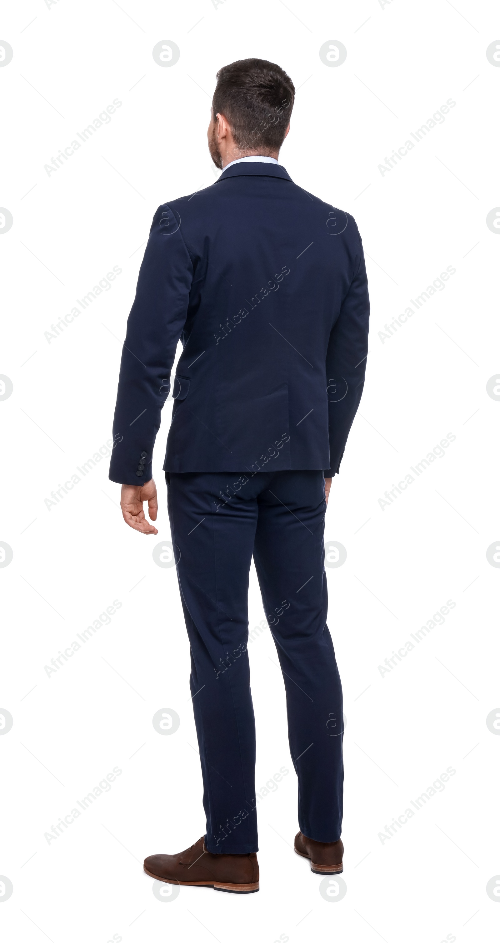 Photo of Businessman in suit standing on white background