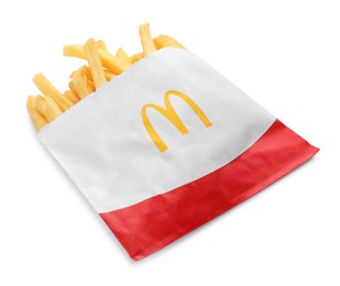 Photo of MYKOLAIV, UKRAINE - AUGUST 11, 2021: Small portion of McDonald's French fries isolated on white