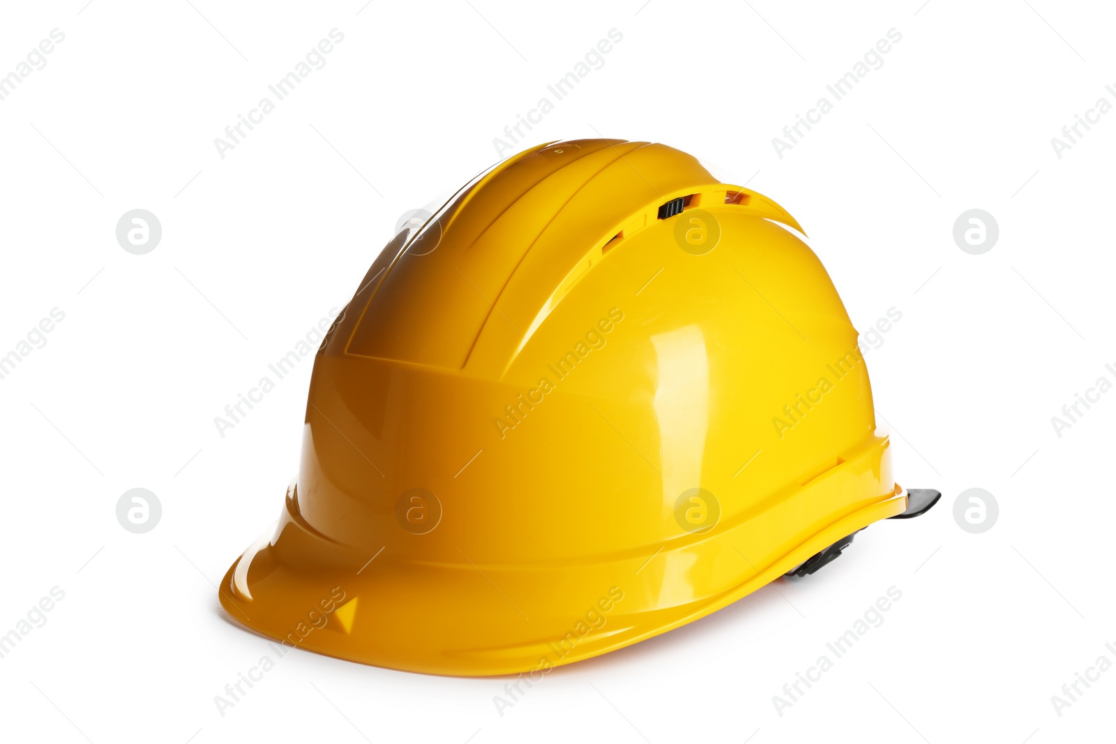 Photo of Protective hard hat on white background. Safety equipment