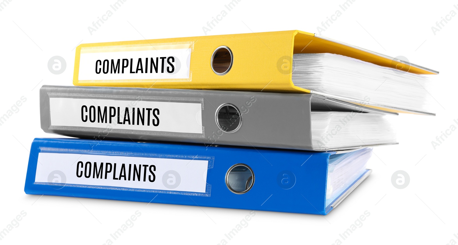 Image of Colorful folders with Complaints labels on white background