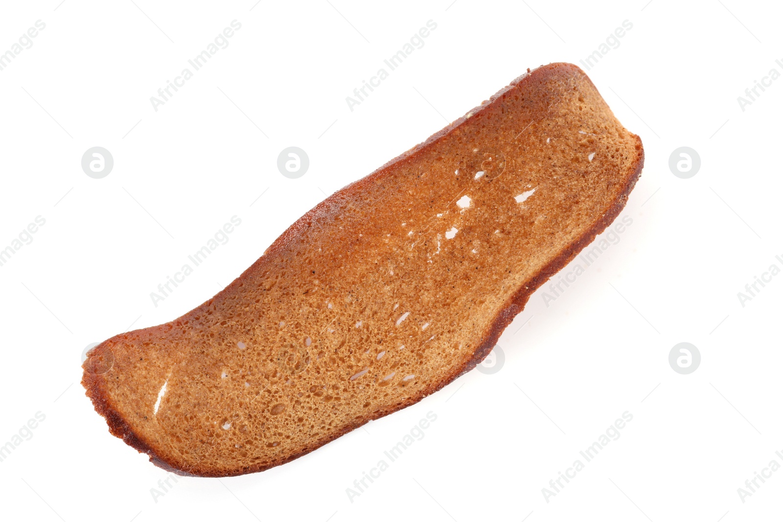 Photo of Delicious wavy crispy rusk isolated on white, top view