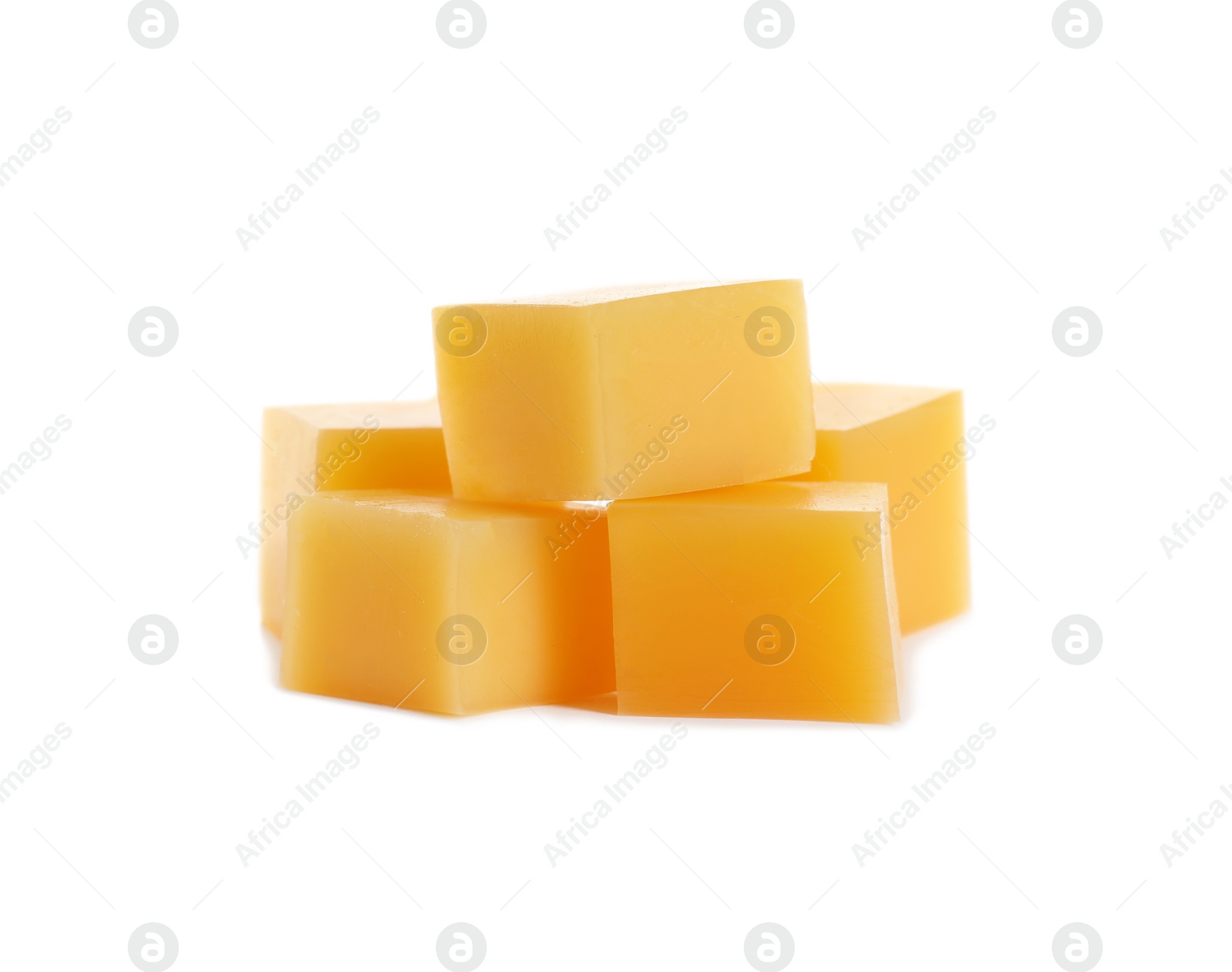 Photo of Cut fresh delicious cheese isolated on white