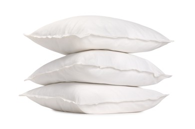 Photo of Stack of soft pillows isolated on white