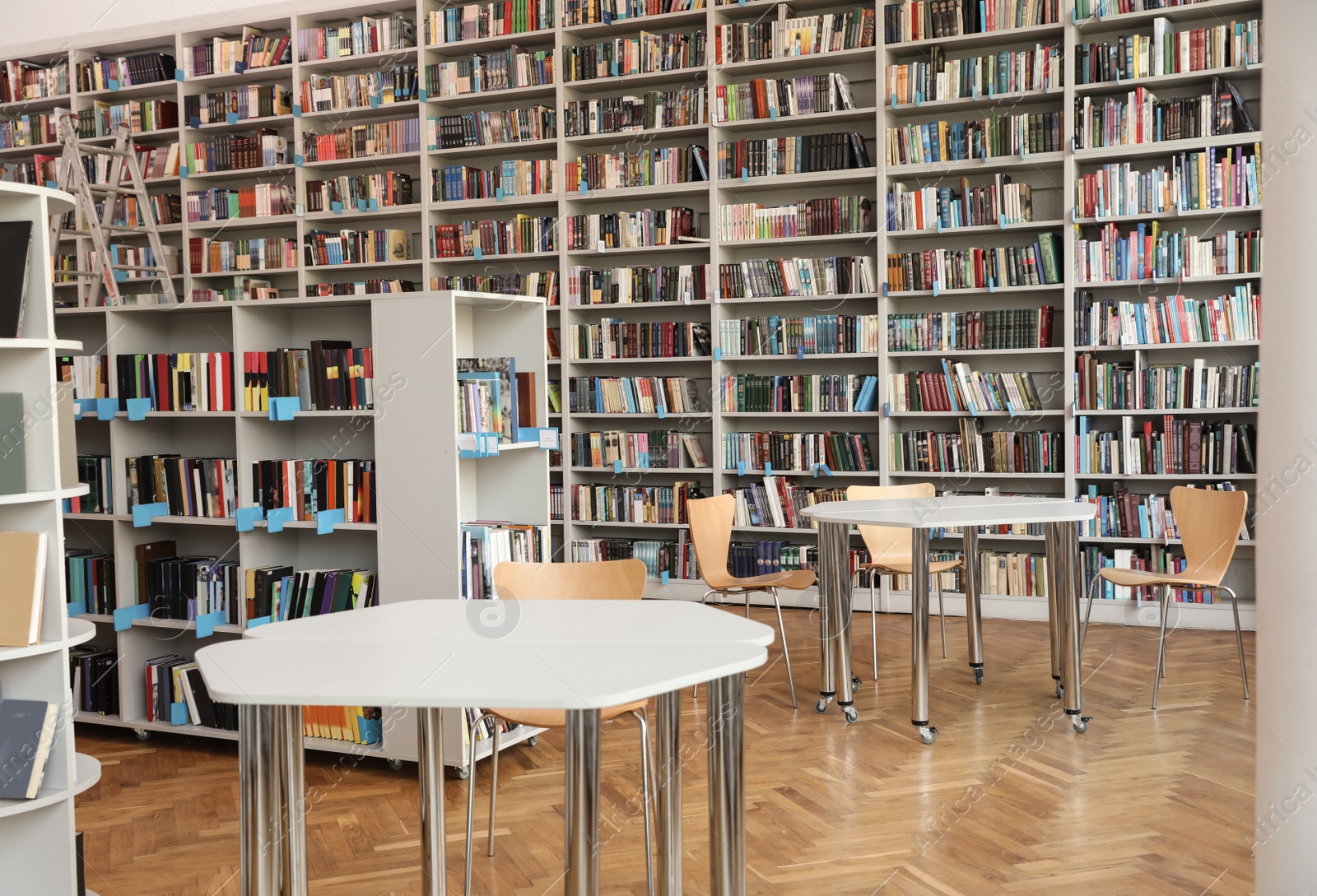 Photo of View of bookshelves and tables in library