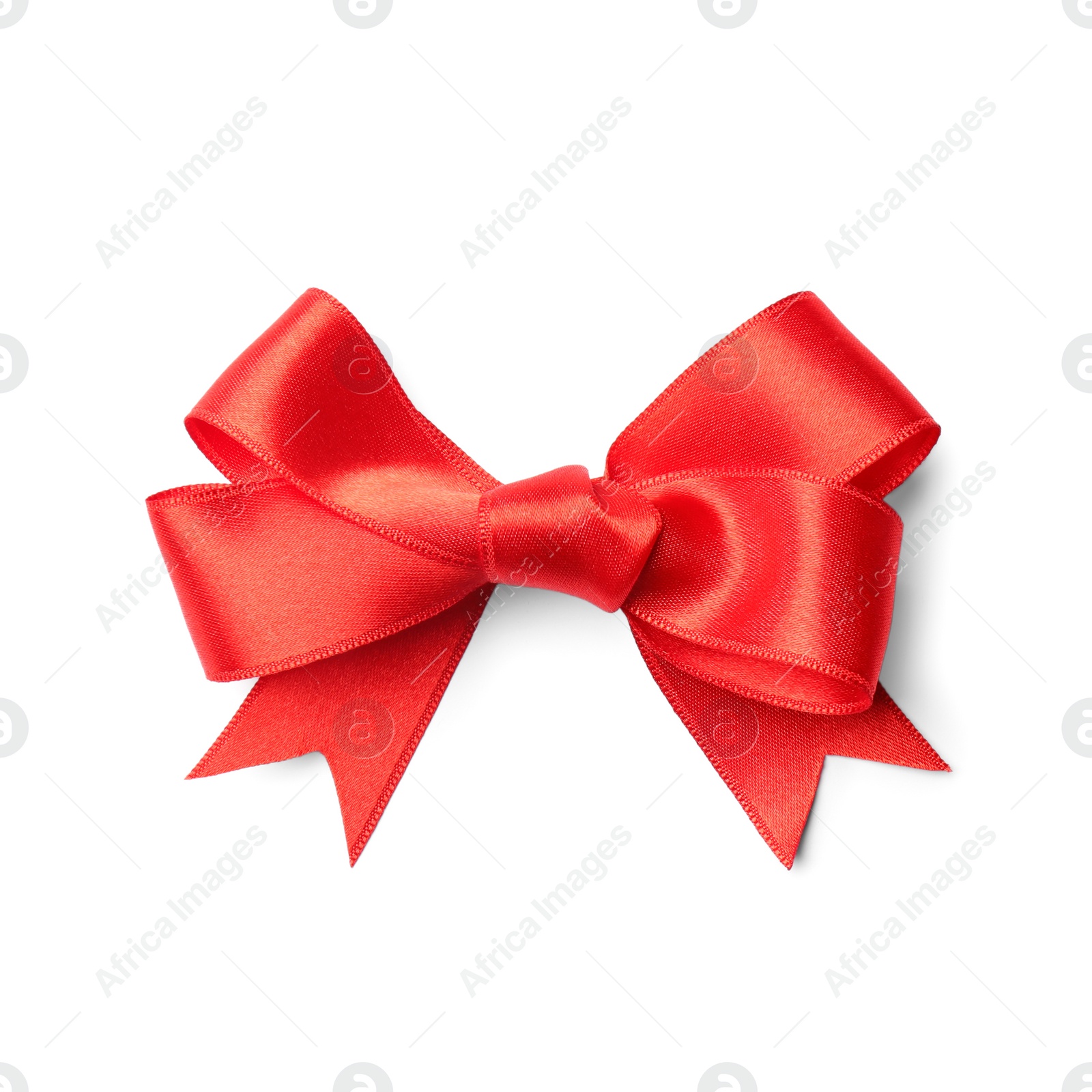 Photo of Red ribbon with bow on white background. Festive decoration