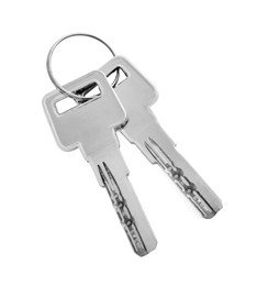 Two keys with ring isolated on white, top view