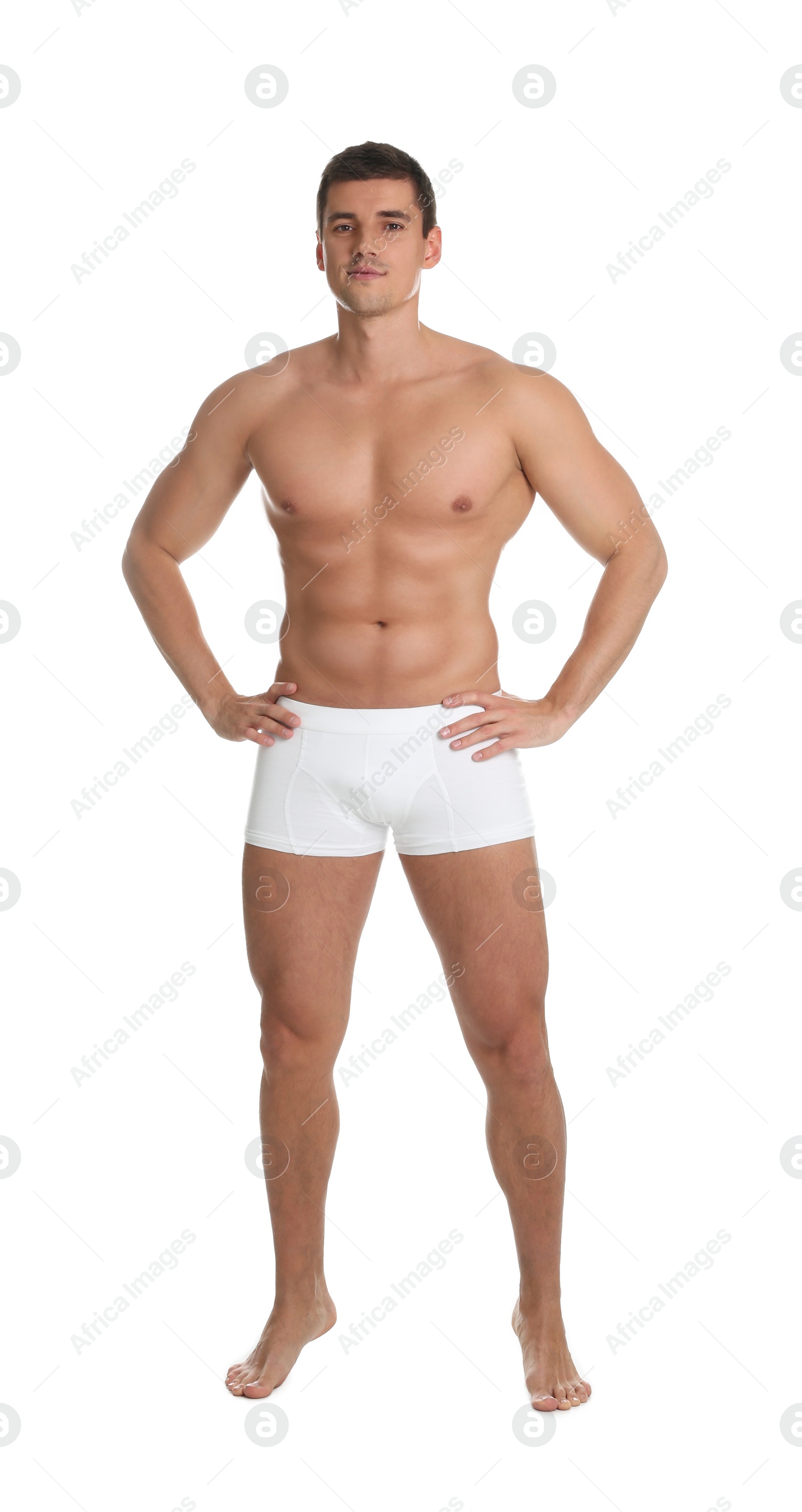 Photo of Man with sexy body on white background