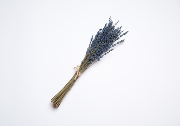 Photo of Bunch of beautiful dried flowers on white background, top view