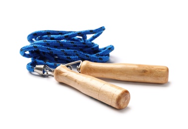 Photo of Jump rope on white background. Sports equipment