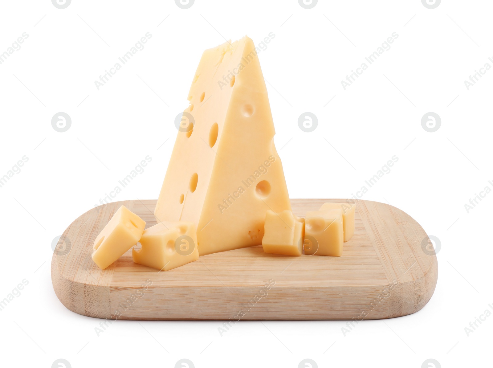 Photo of Cut fresh delicious cheese isolated on white