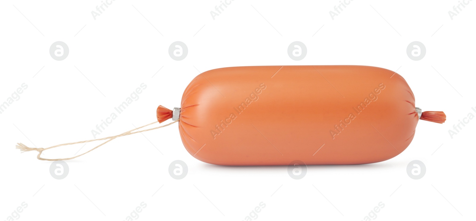 Photo of Tasty whole boiled sausage isolated on white