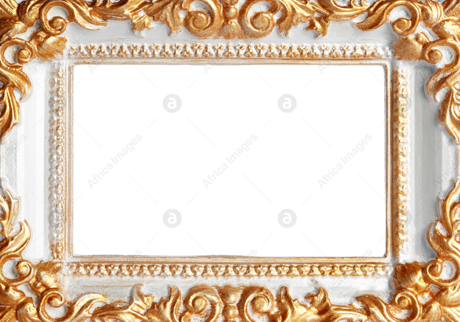 Image of Vintage frame with blank white background. Mockup for design