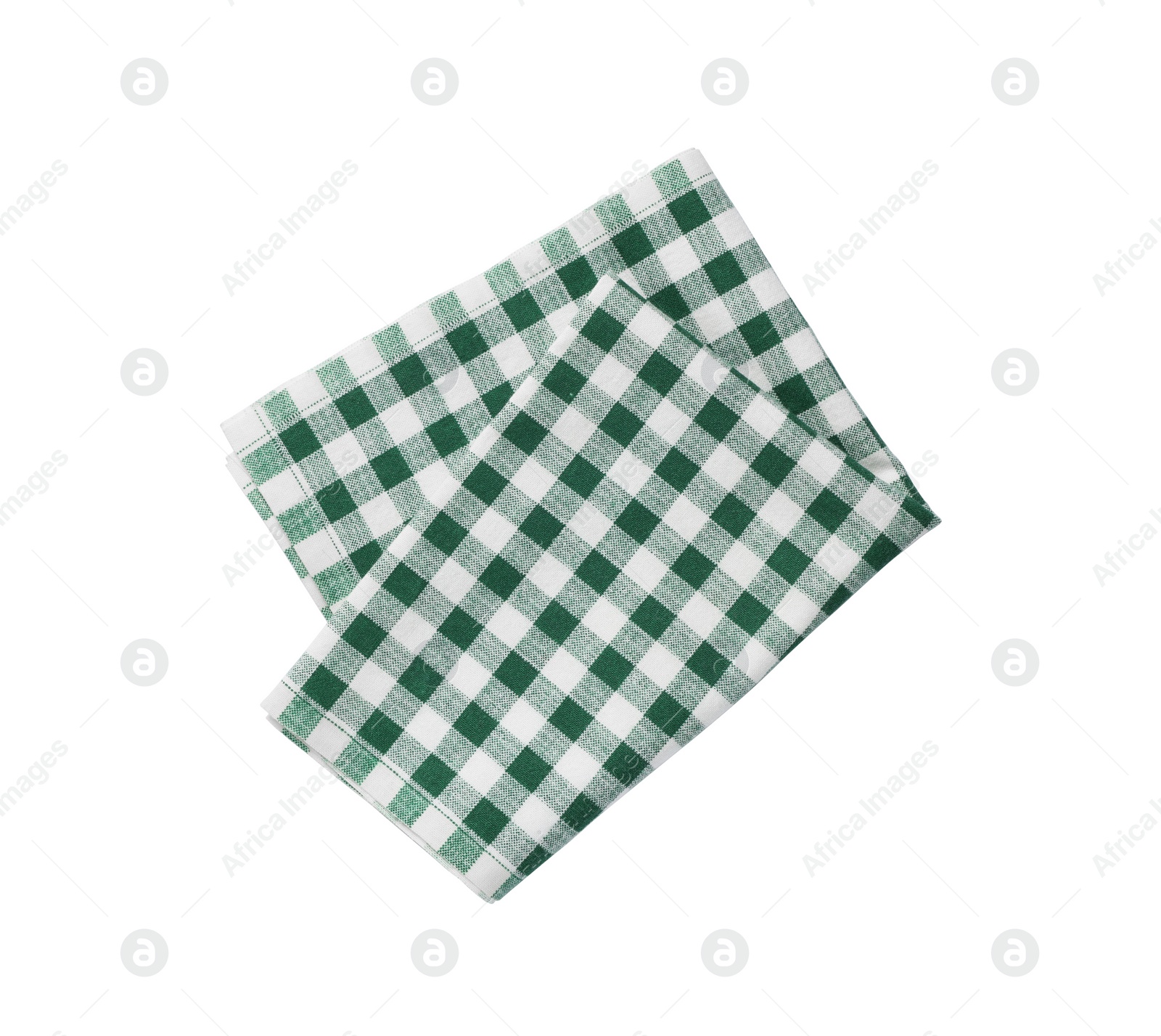 Photo of Green checkered tablecloth on white background, top view