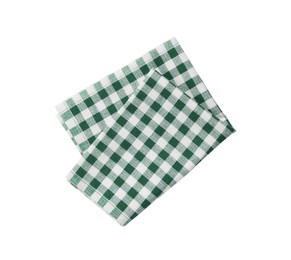 Photo of Green checkered tablecloth on white background, top view