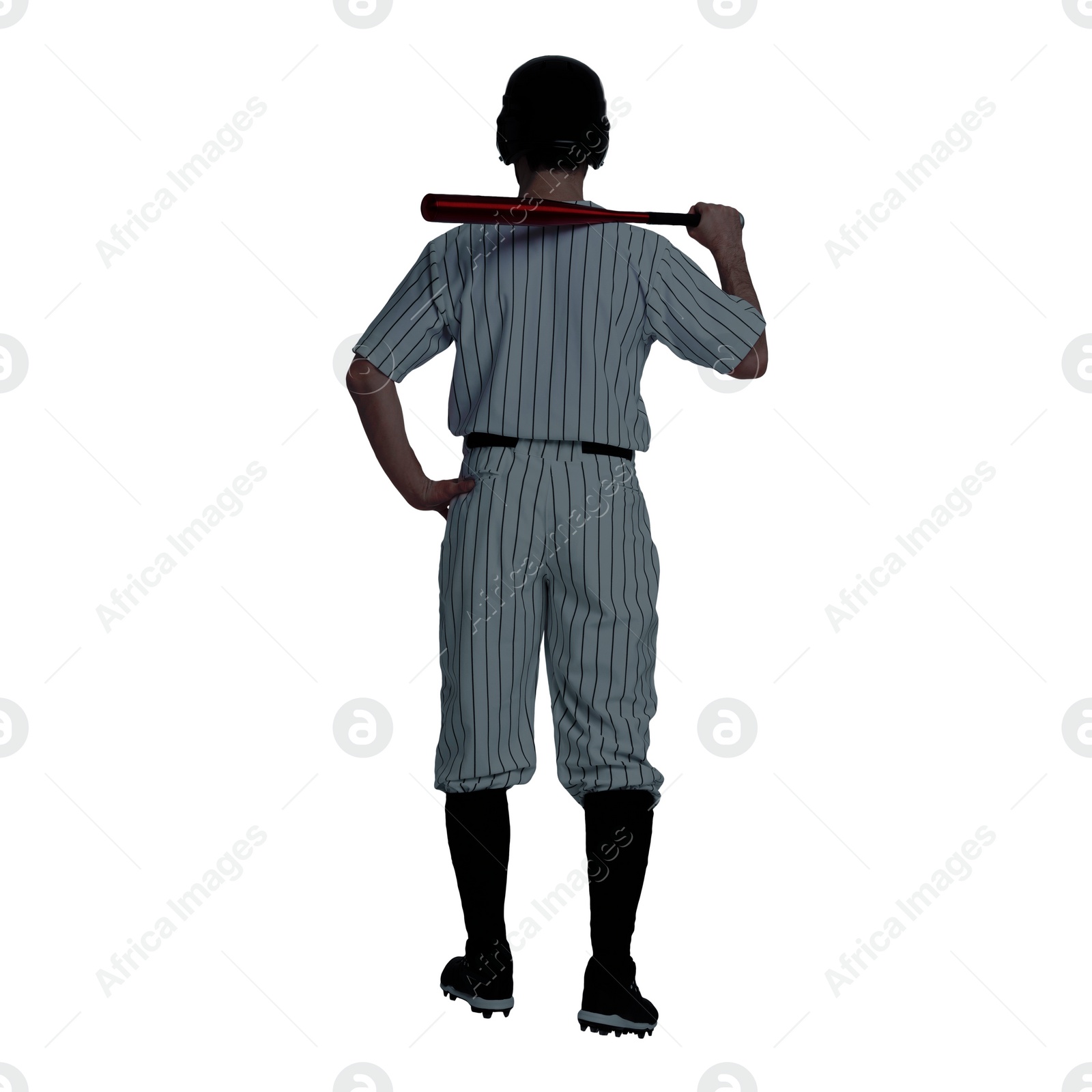 Image of Silhouette of baseball player on white background, back view