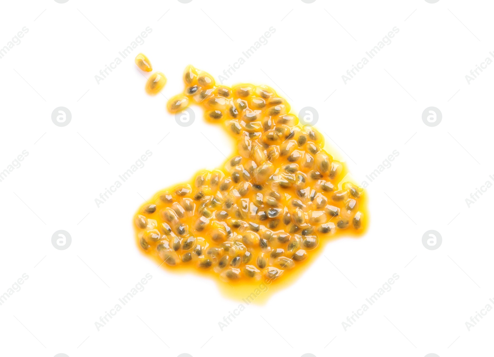 Photo of Passion fruit seeds on white background, top view