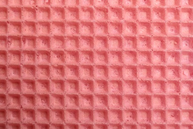 Photo of Tasty wafer as background, closeup. Crispy food