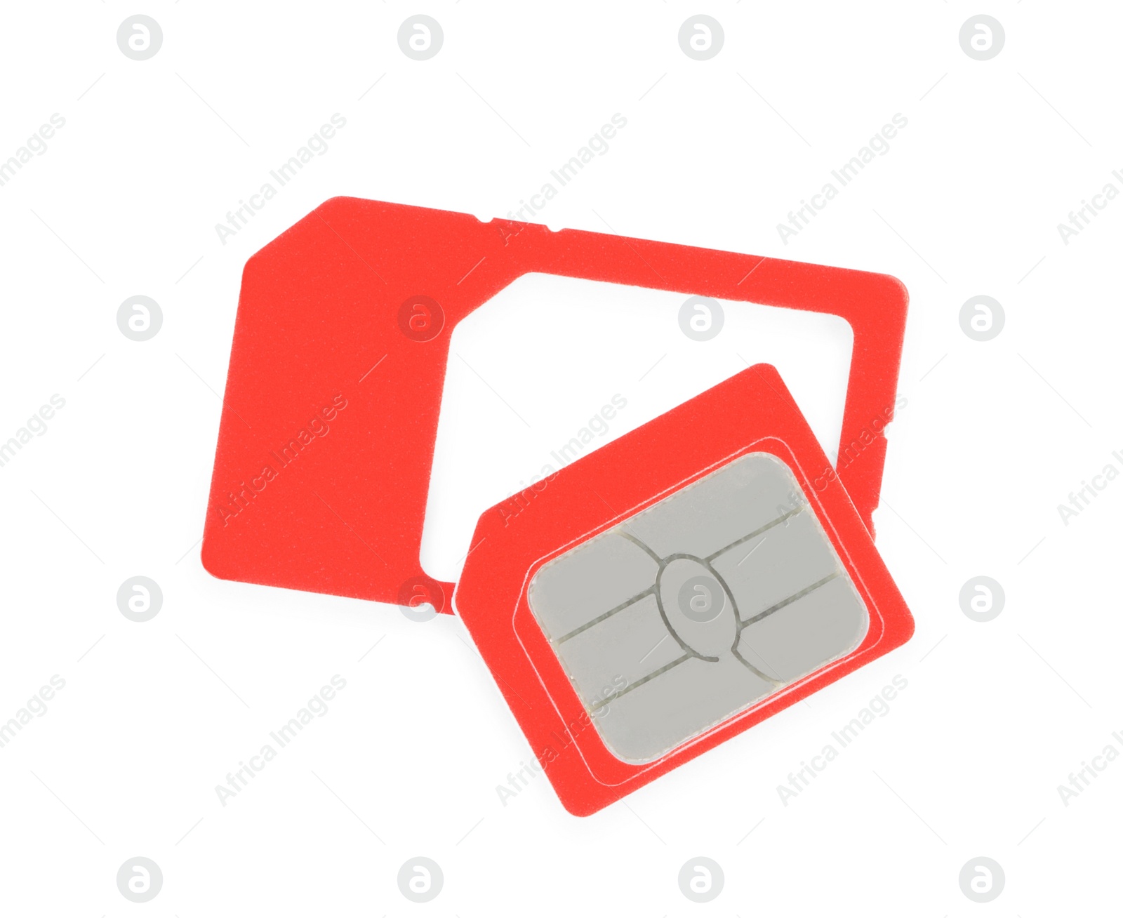 Photo of Red SIM card isolated on white, top view