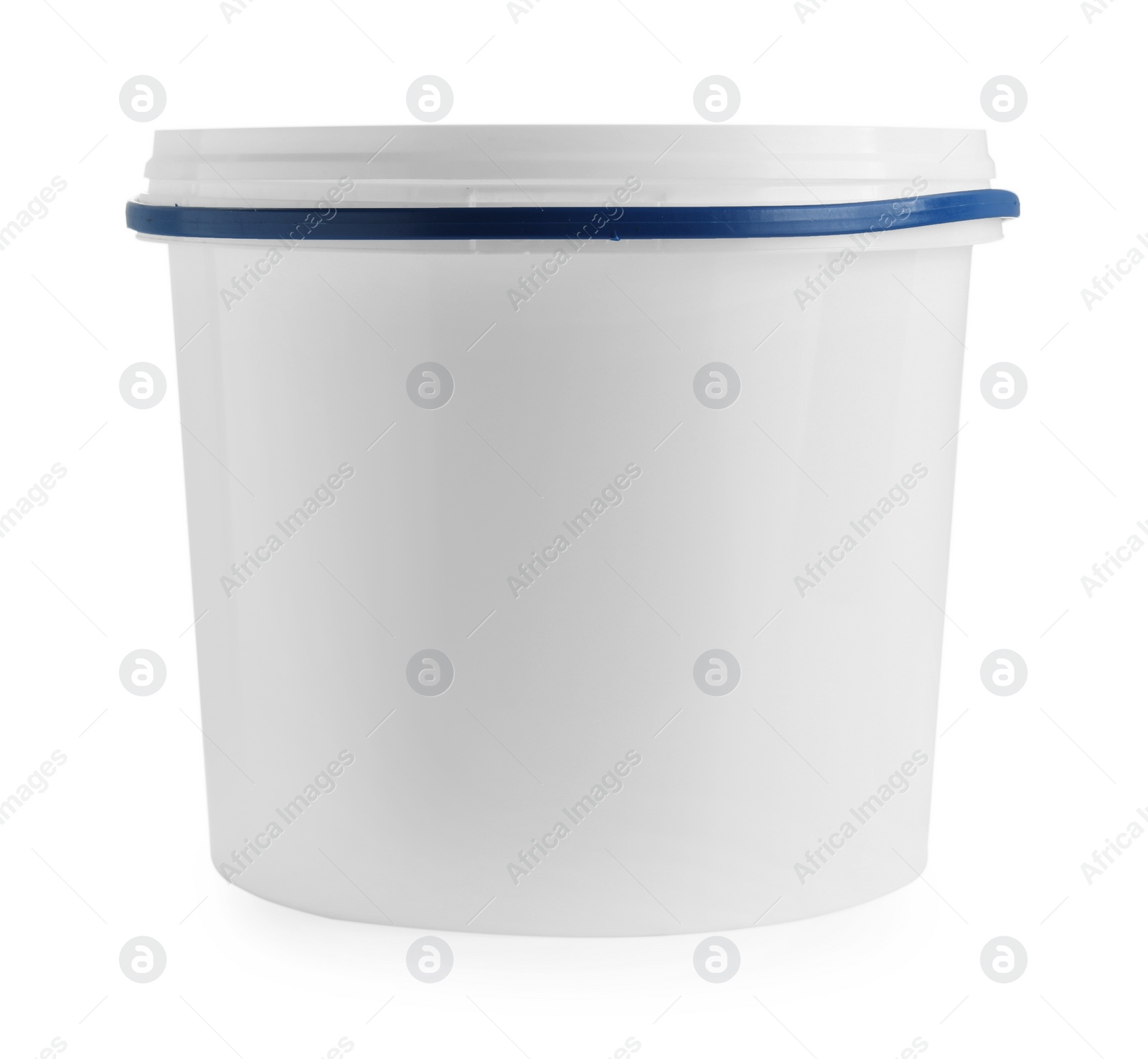 Photo of One blank plastic bucket isolated on white