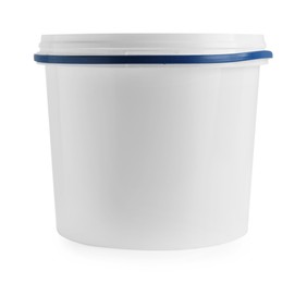 Photo of One blank plastic bucket isolated on white