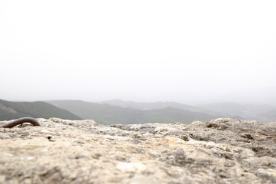 Photo of View on mountains and cloudy sky, selective focus