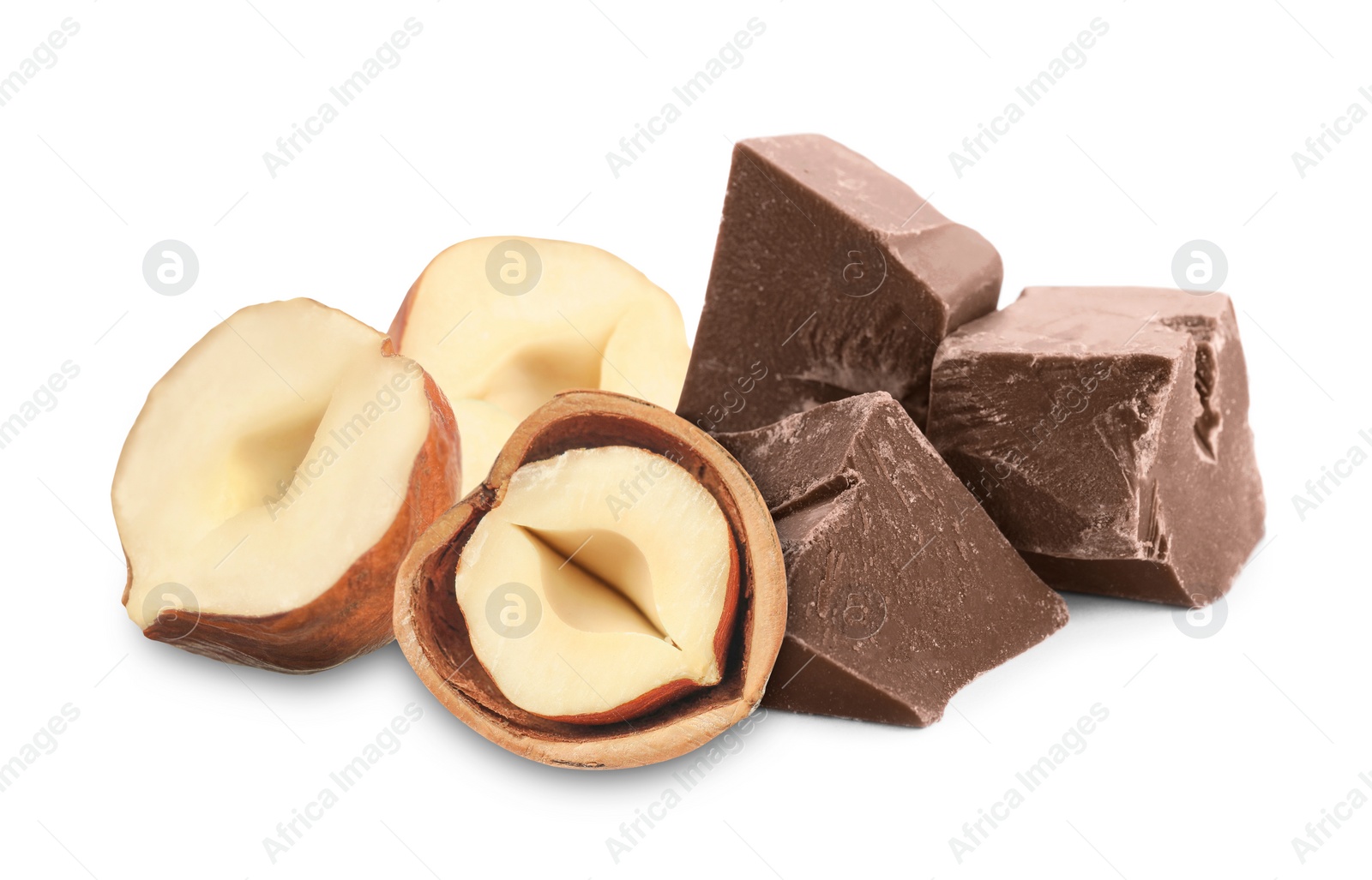 Image of Milk chocolate and hazelnuts isolated on white