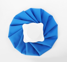 Ice pack on white background, top view