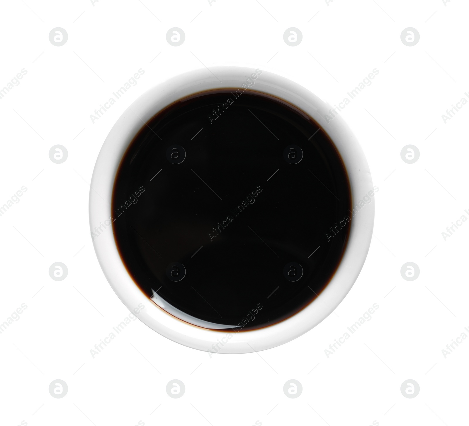 Photo of Traditional soy sauce in bowl on white background