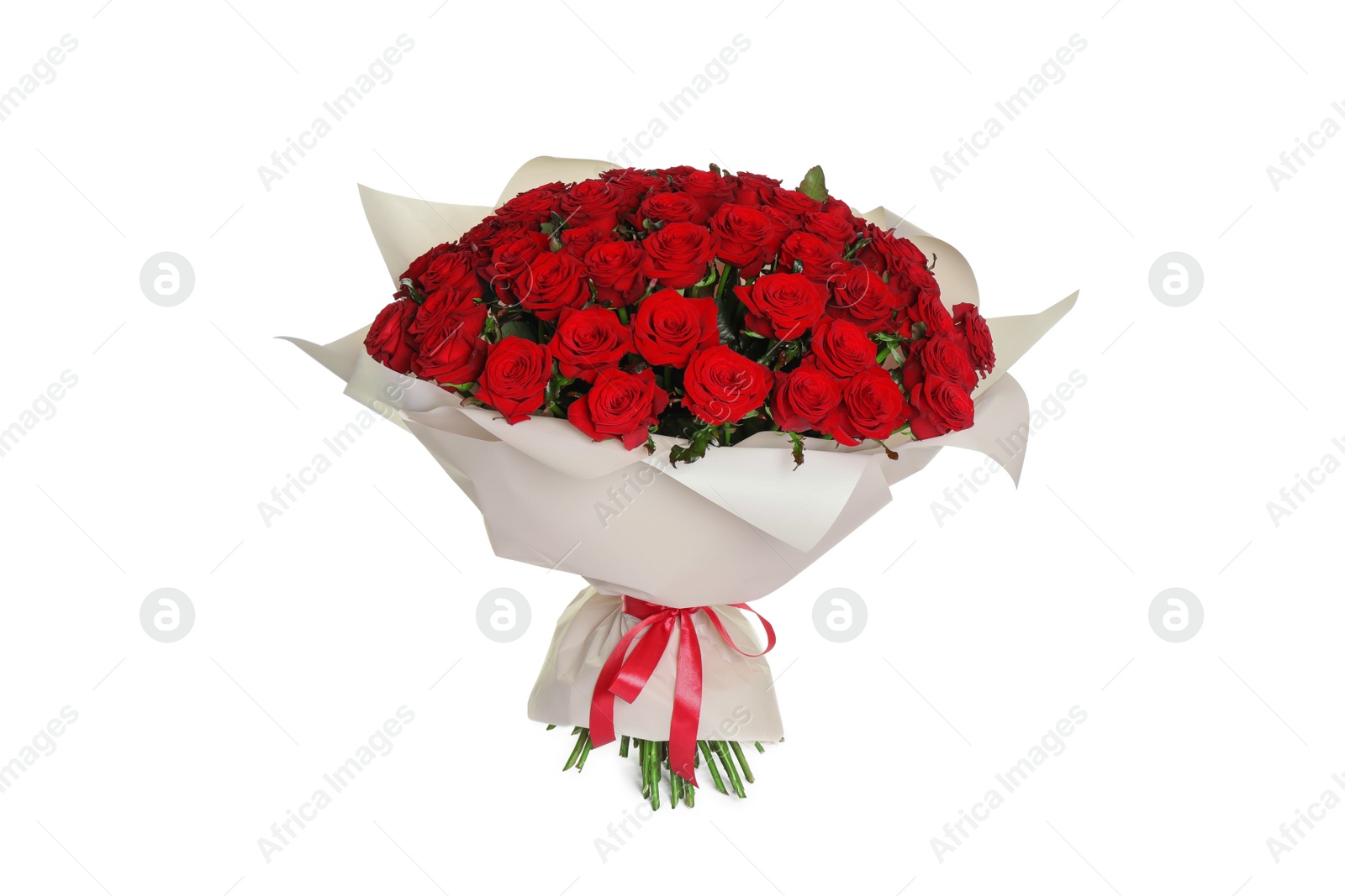 Photo of Luxury bouquet of fresh red roses isolated on white