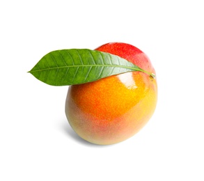 Photo of Delicious ripe mango on white background. Tropical fruit