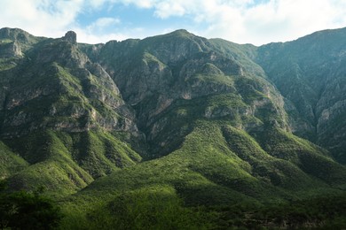 Picturesque landscape with beautiful high mountains outdoors