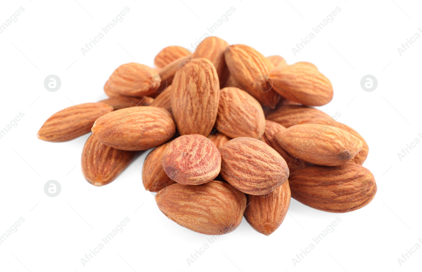 Photo of Organic dried apricot kernels on white background