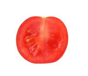 Photo of Half of fresh cherry tomato on white background