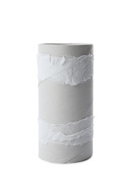 Empty toilet paper roll on white background