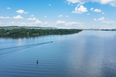 Image of Aerial view of beautiful river on sunny day