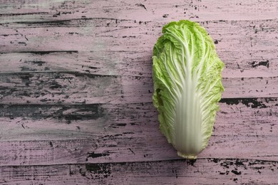 Fresh ripe Chinese cabbage on rustic table, top view. Space for text