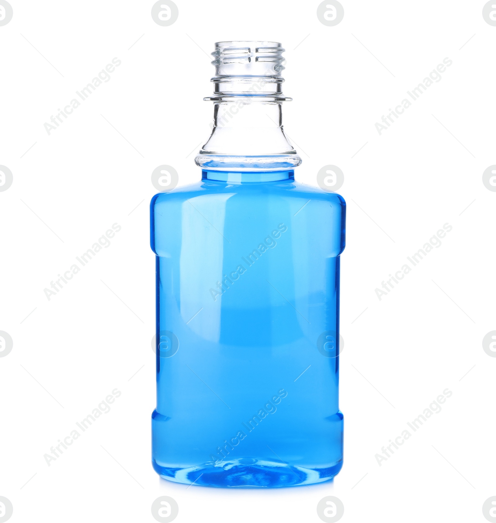 Photo of Bottle with mouthwash for teeth care on white background