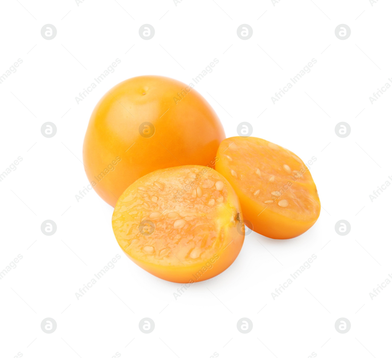 Photo of Ripe orange physalis fruits isolated on white