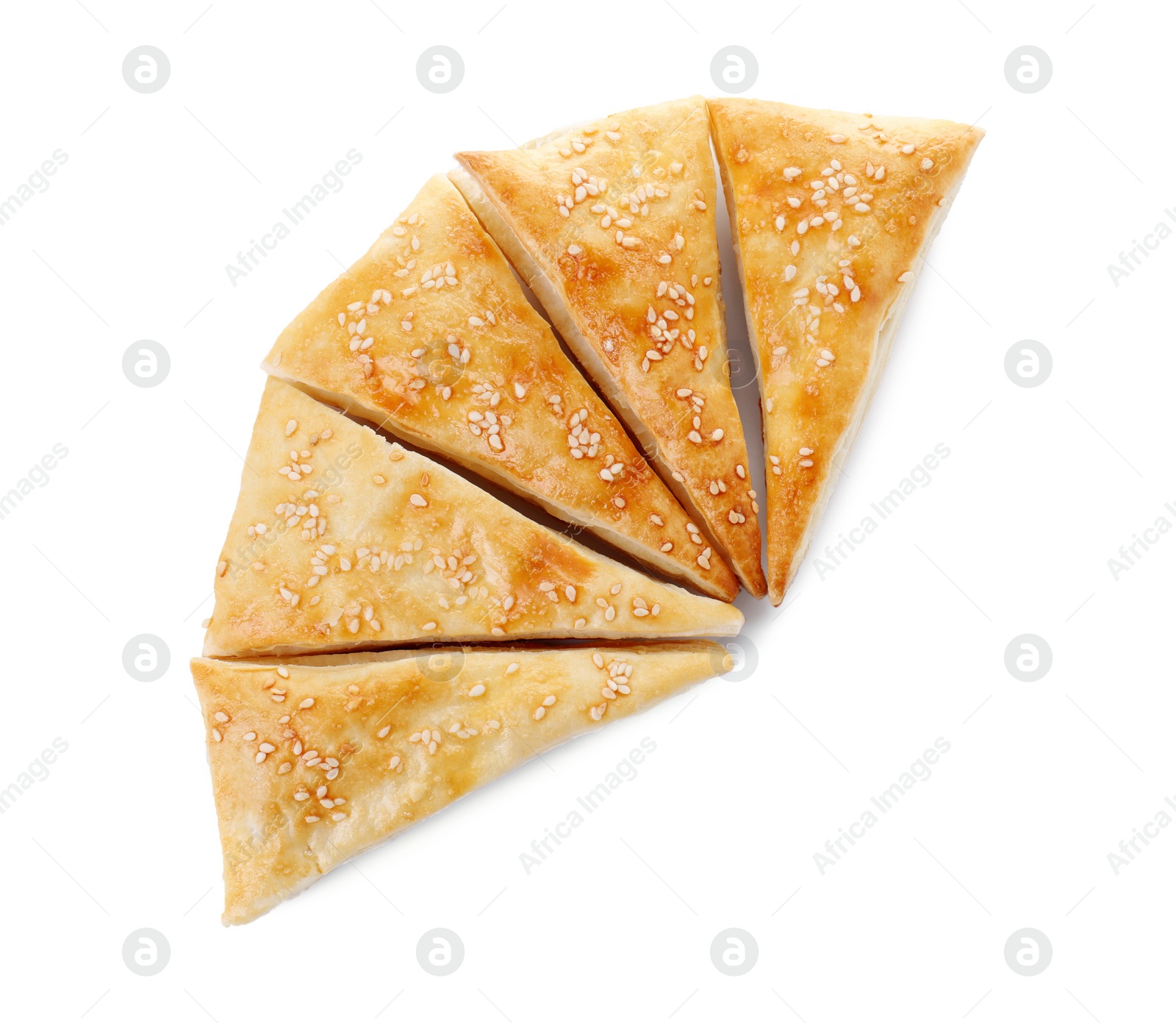 Photo of Delicious fresh puff pastries isolated on white, top view