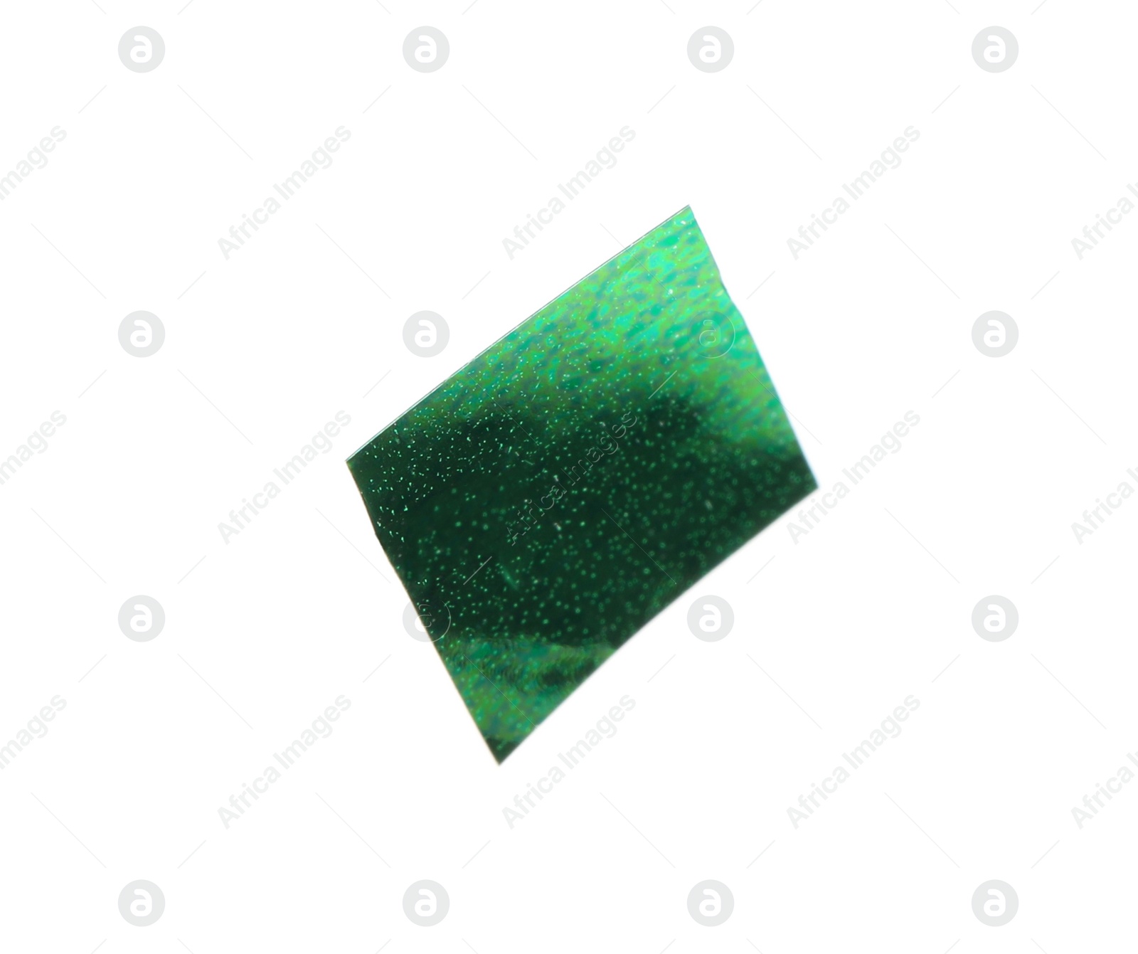 Photo of Piece of green confetti isolated on white