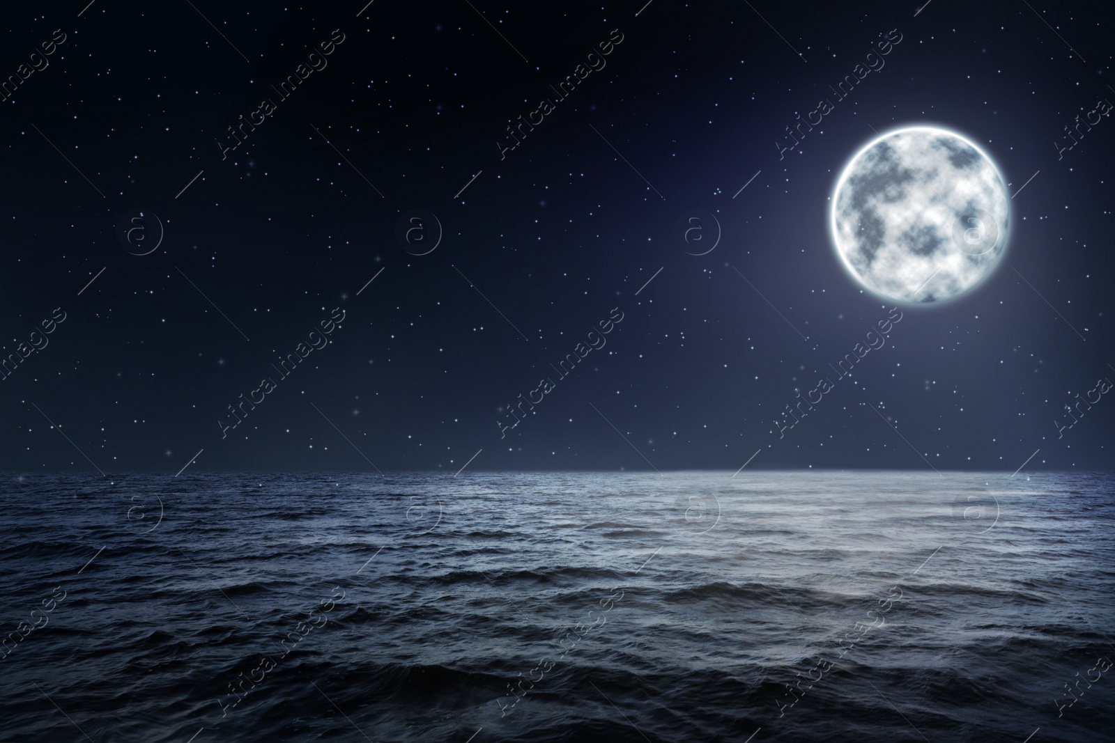 Image of Beautiful seascape with full moon in night sky