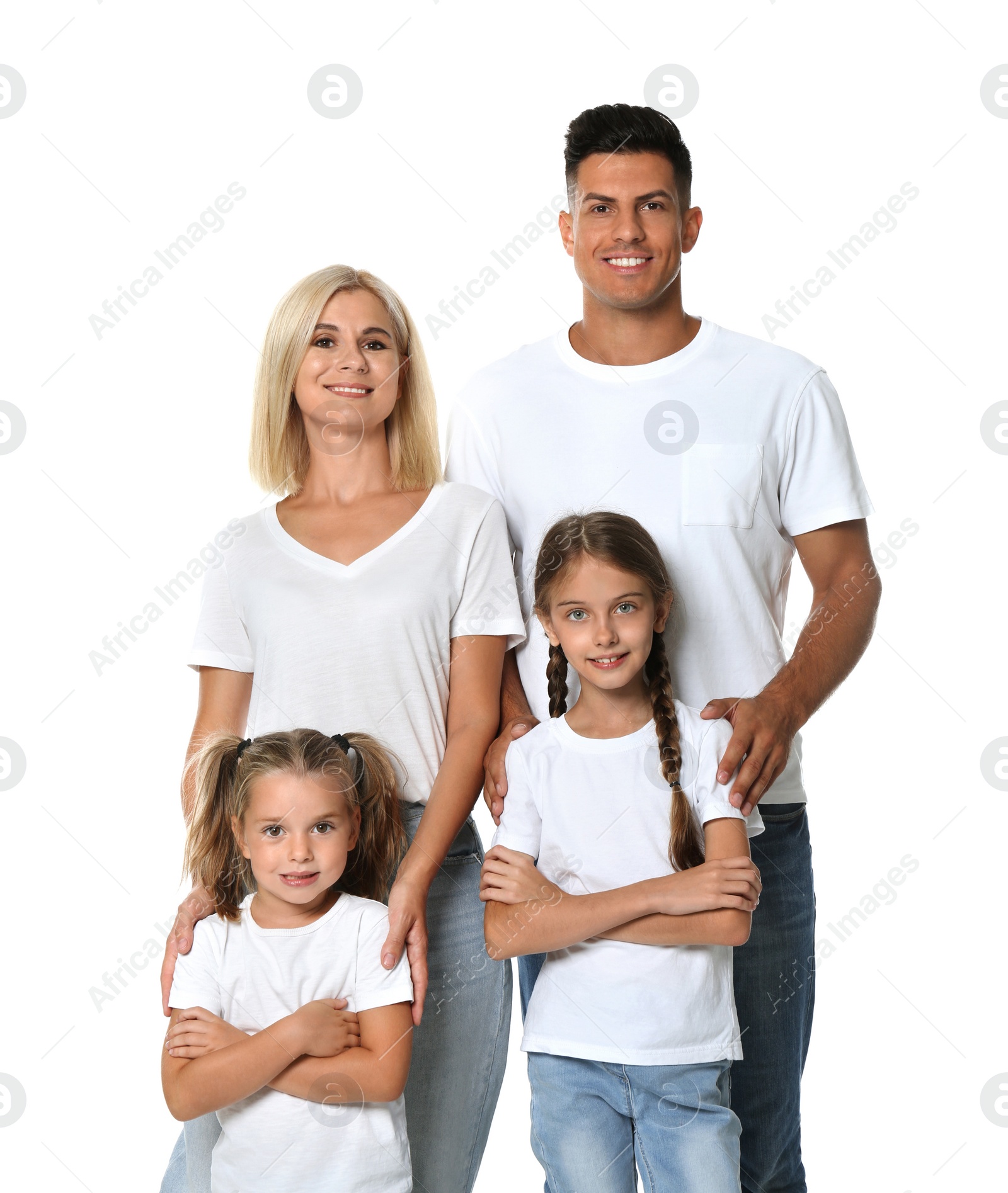 Photo of Portrait of happy family on white background