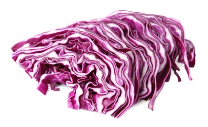 Photo of Pileshredded red cabbage isolated on white