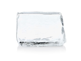 Photo of One cube of clear ice isolated on white