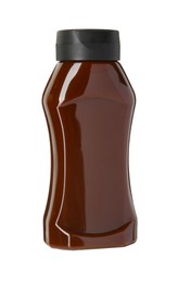 Tasty barbecue sauce in bottle isolated on white