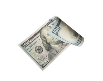 Photo of One hundred dollar banknote on white background. American national currency