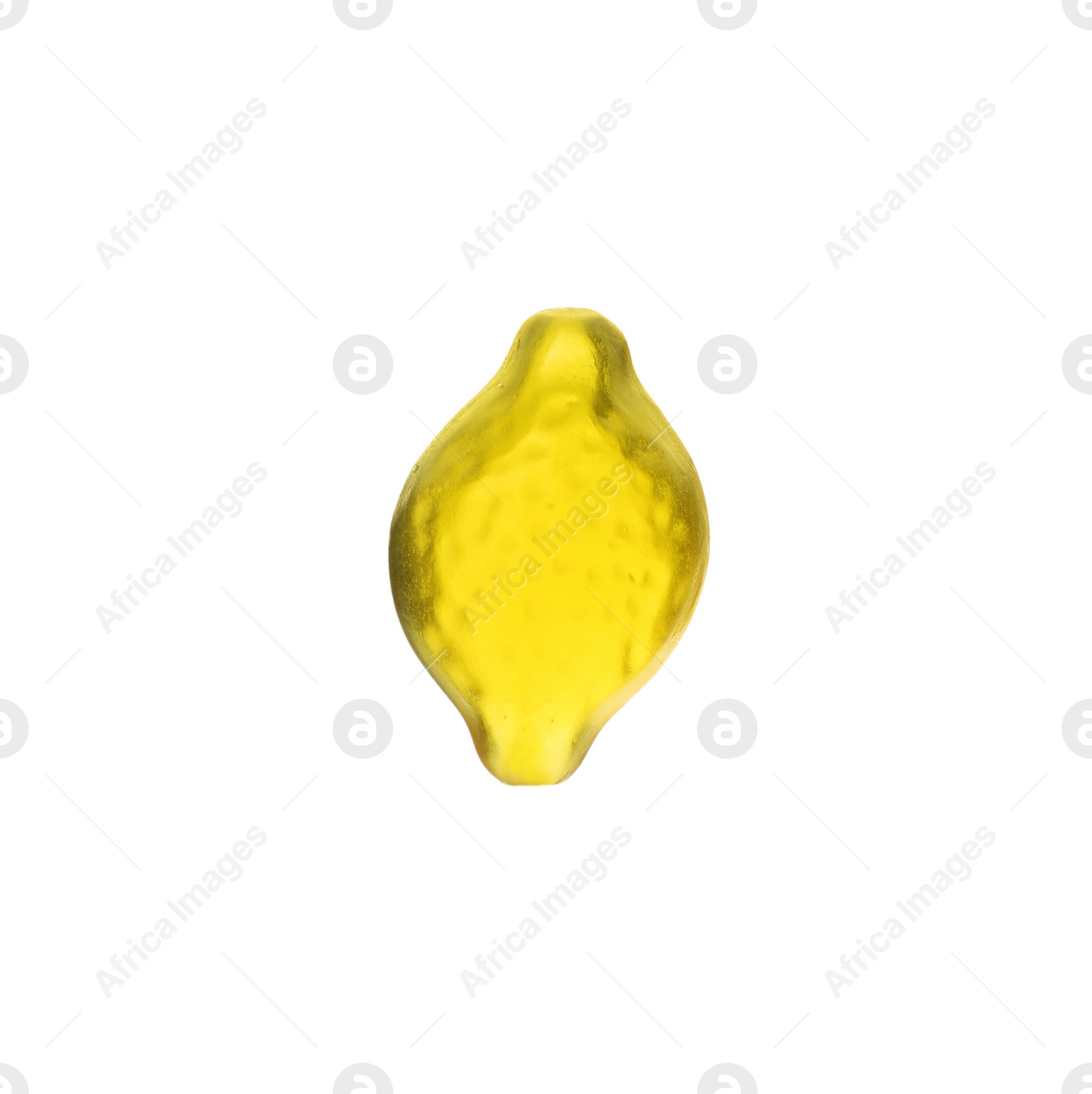 Photo of Tasty jelly candy in shape of lemon isolated on white