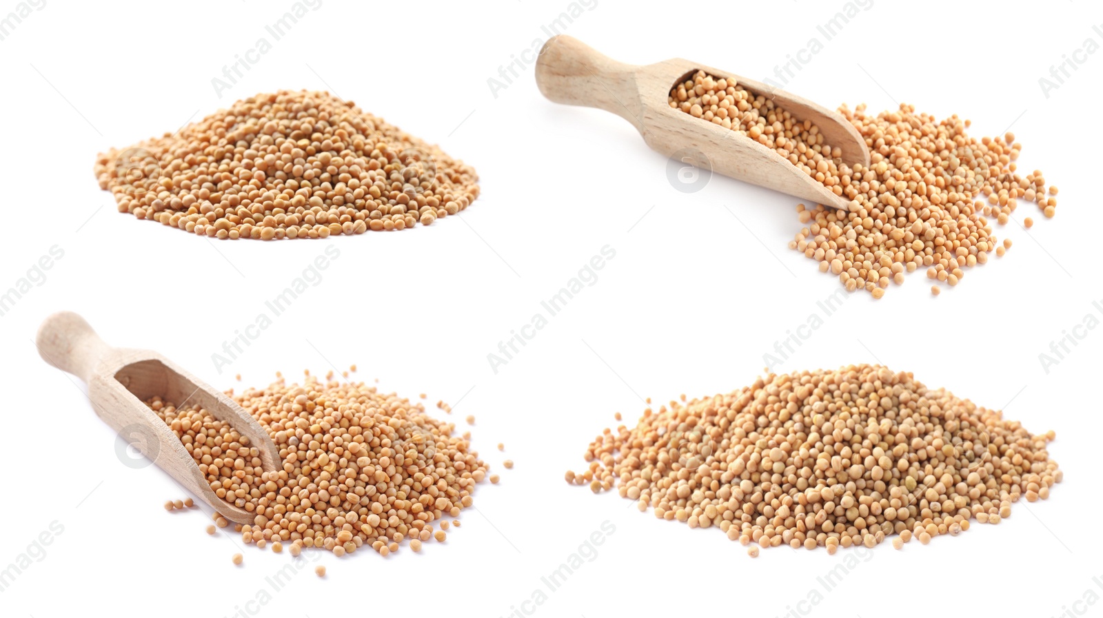 Image of Set with mustard seeds on white background. Banner design 